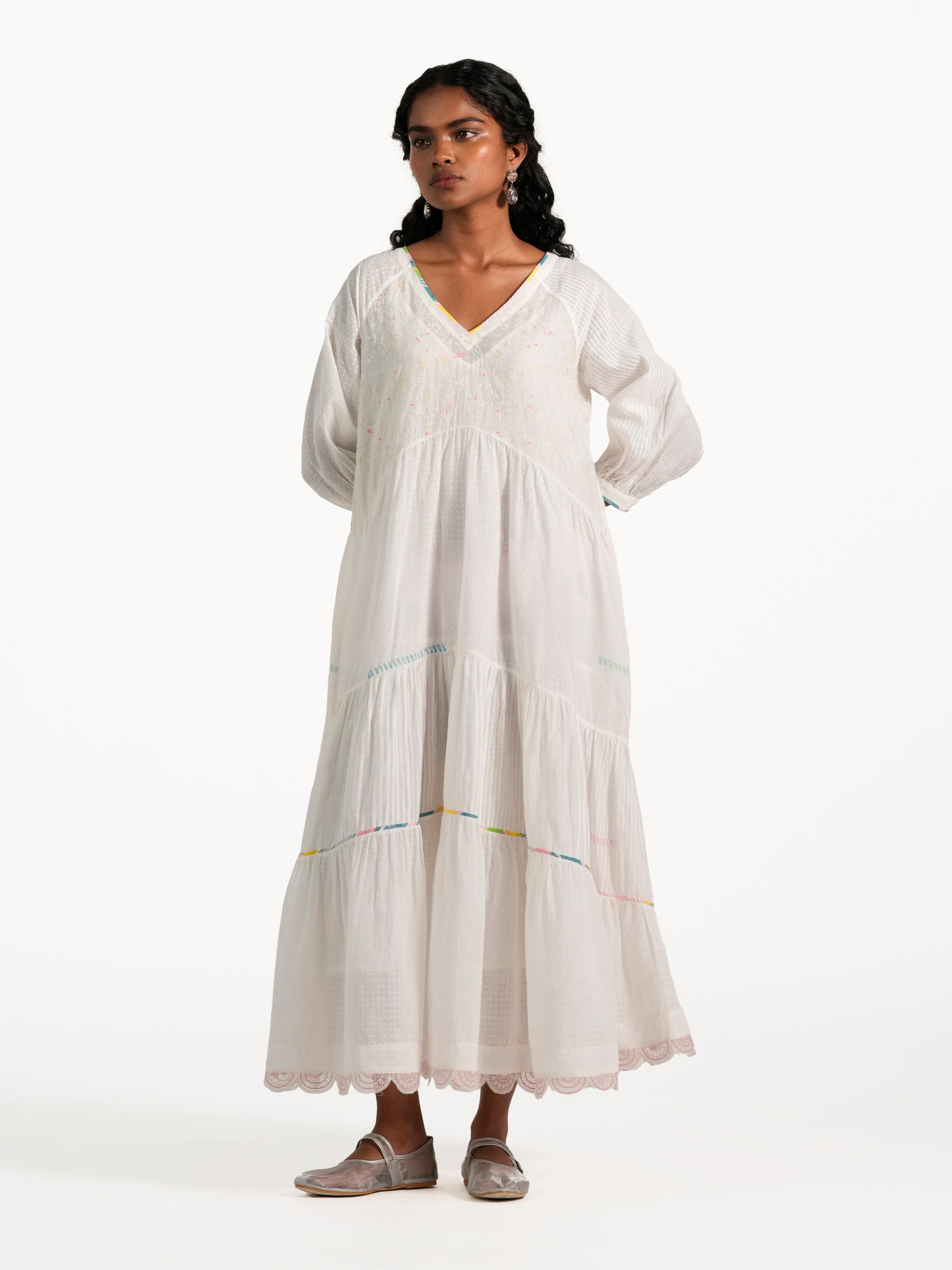 Off-white Cotton Silk Handloom Dress