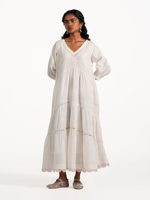 Off-white Cotton Silk Handloom Dress