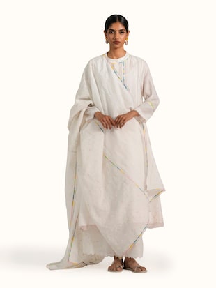 Off-white Cotton Silk Embroidered Dupatta