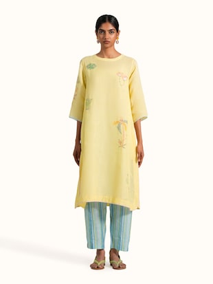 Yellow Linen Handloom Kurta Set