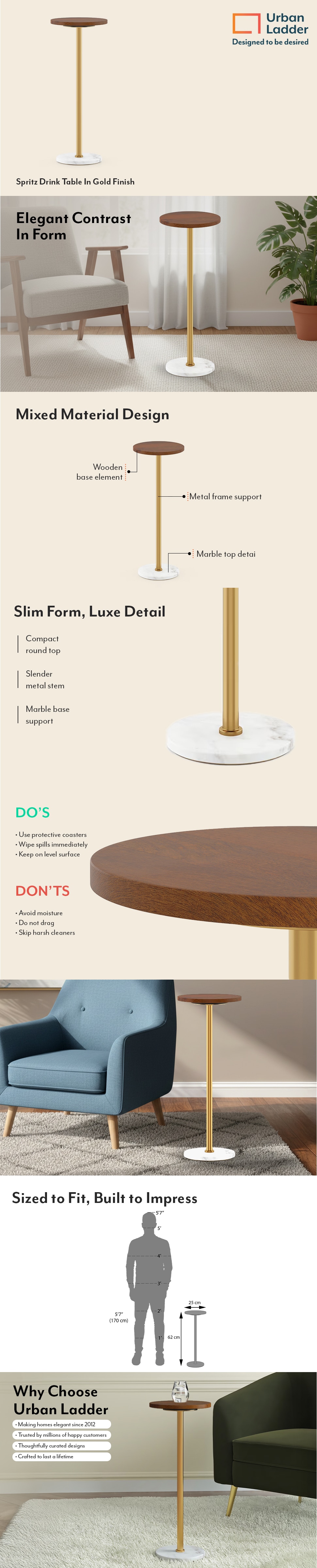 Spritz Drink Table In Gold Finish