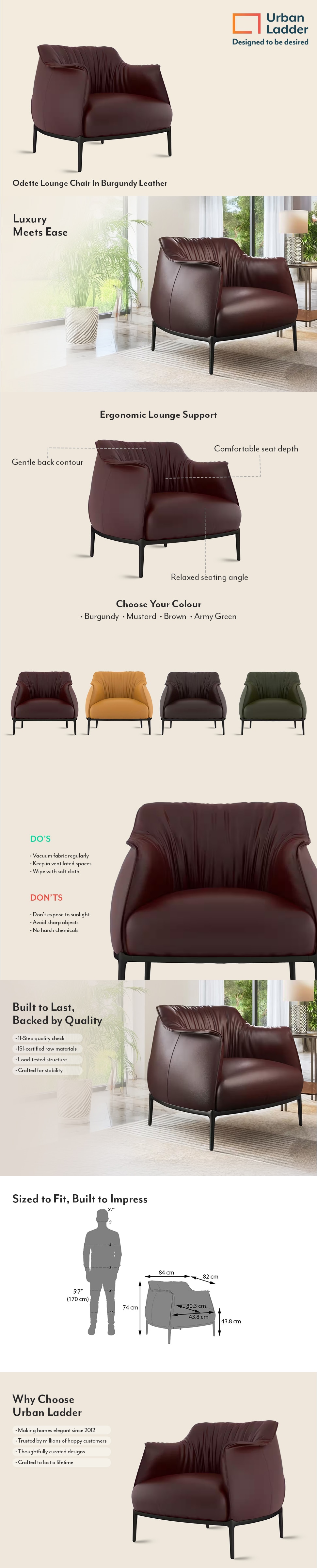 Odette Lounge Chair In Burgundy Leather