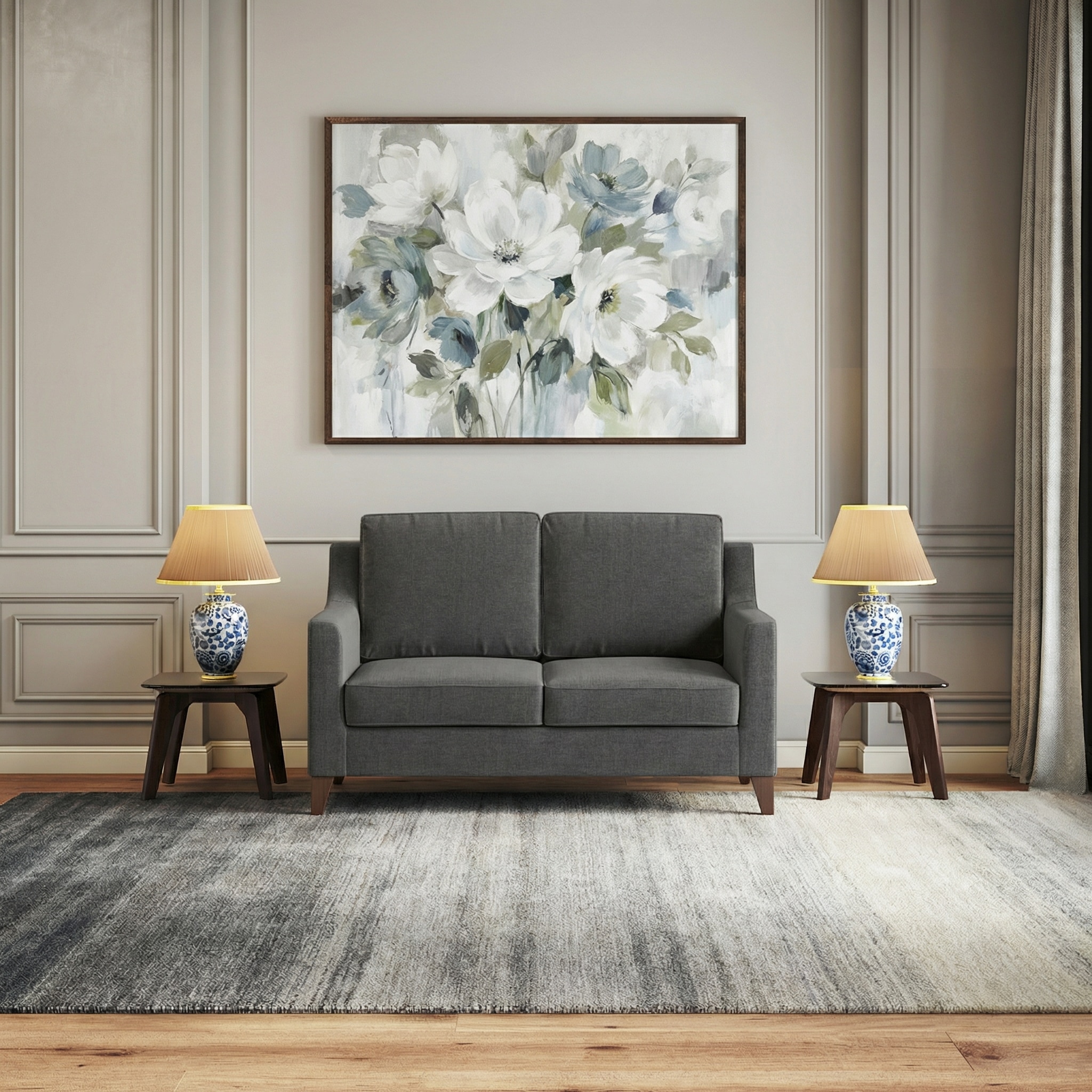 Abbey 2 Seater Fabric Sofa in Ash Grey Velvet Colour