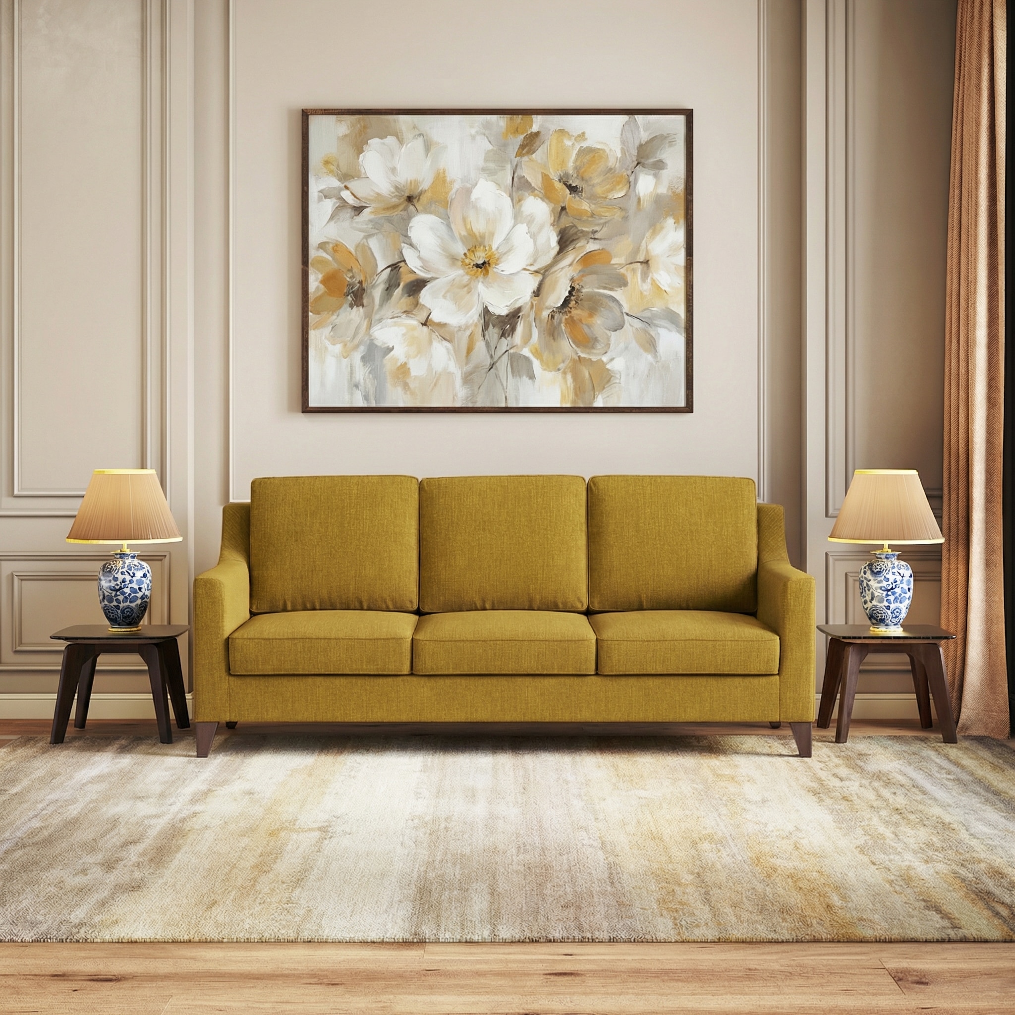 Abbey 3 Seater Fabric Sofa in Olive Green Colour