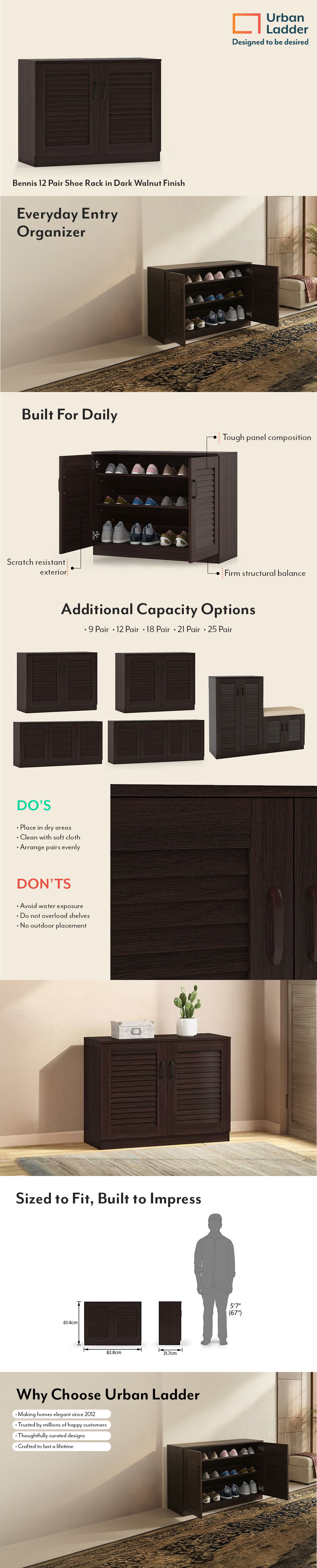 Bennis 12 Pair Shoe Rack in Dark Walnut Finish