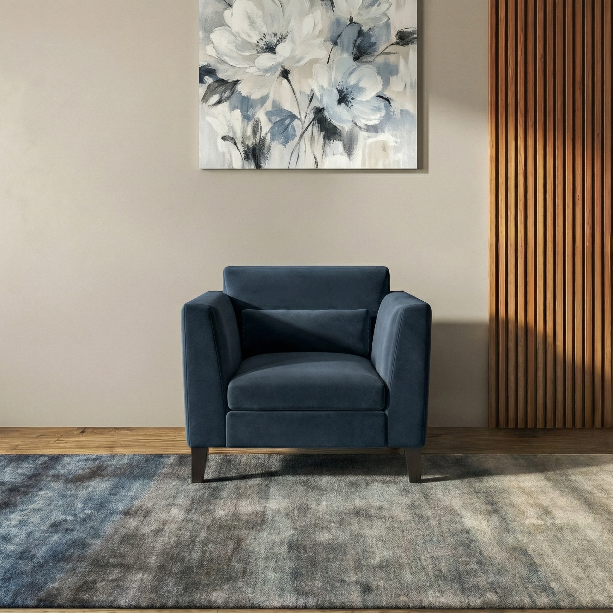 Lewis 1 Seater Fabric Sofa in Sea Port Blue Velvet Colour - Urban Ladder