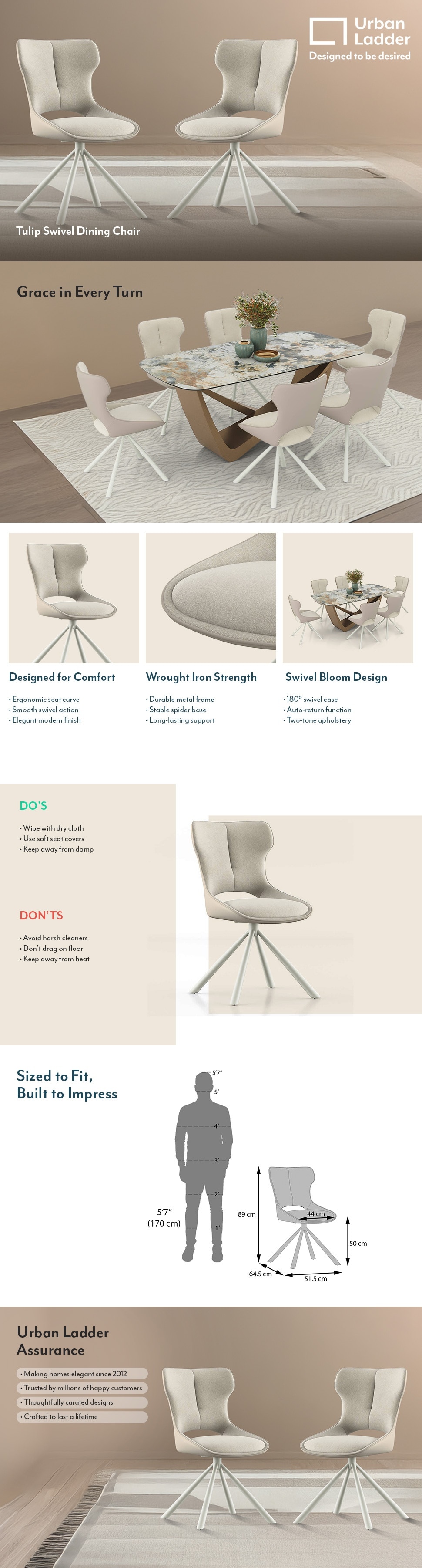 Tulip Metal Dining Chair in Cream Colour