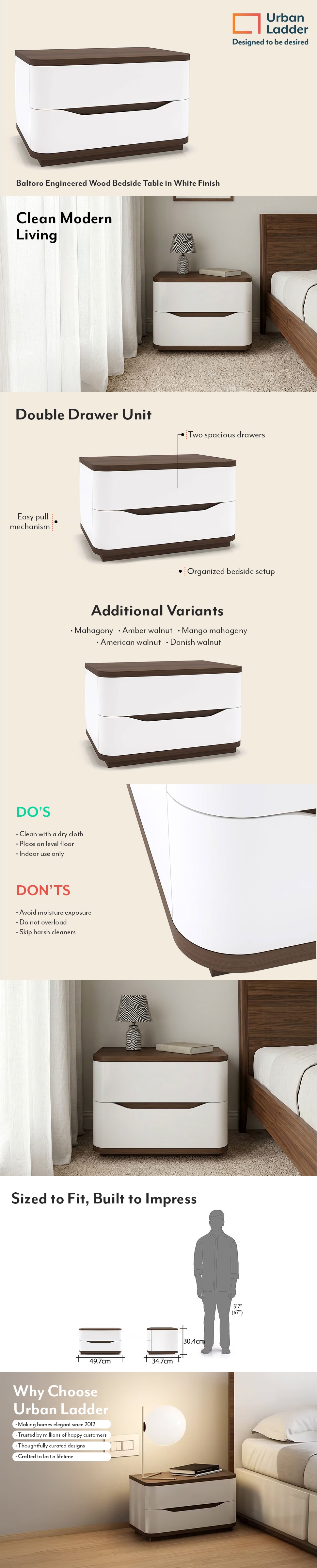 Baltoro Engineered Wood Bedside Table in White Finish
