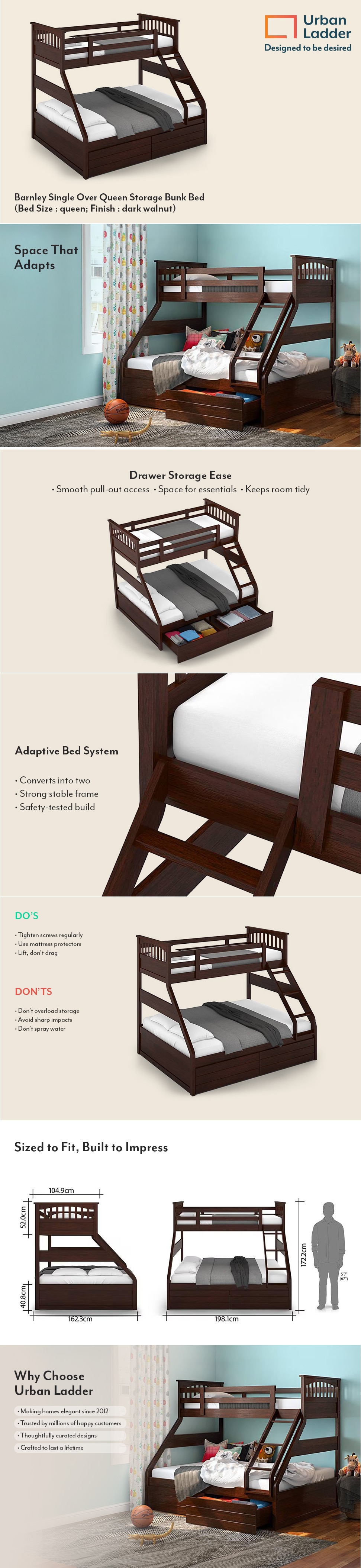 Barnley Single Over Queen Storage Bunk Bed In Dark Walnut