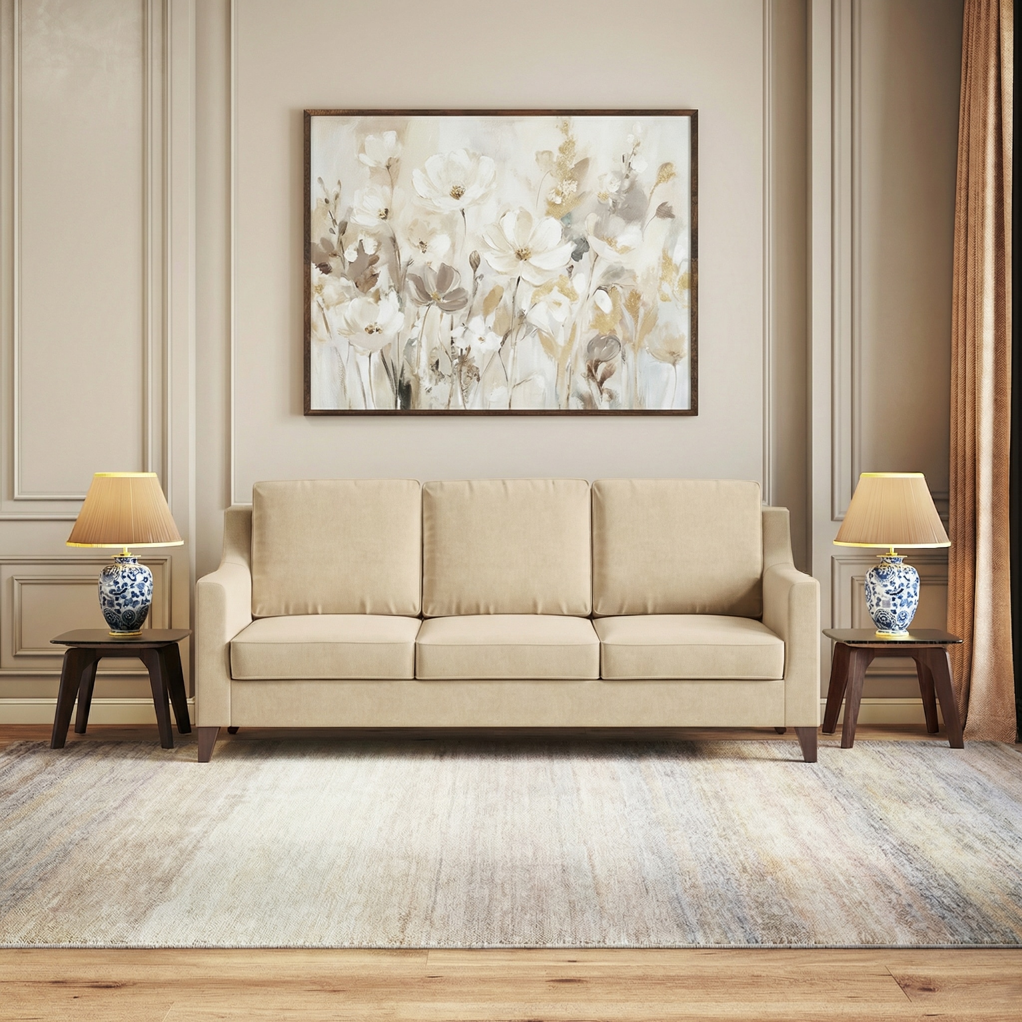 Abbey Sofa Set (Colour : Pearl, Cushion : Hard, Seater : 3+1+1)