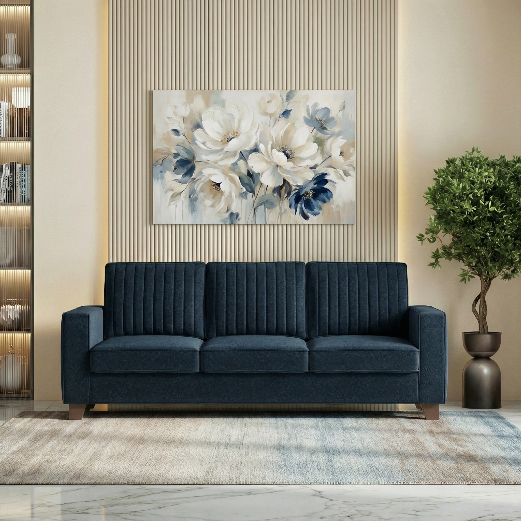 Apollo Neo 3 Seater Fabric Sofa in Cobalt Colour (Back Height : Regular, Cushion Type : Soft)