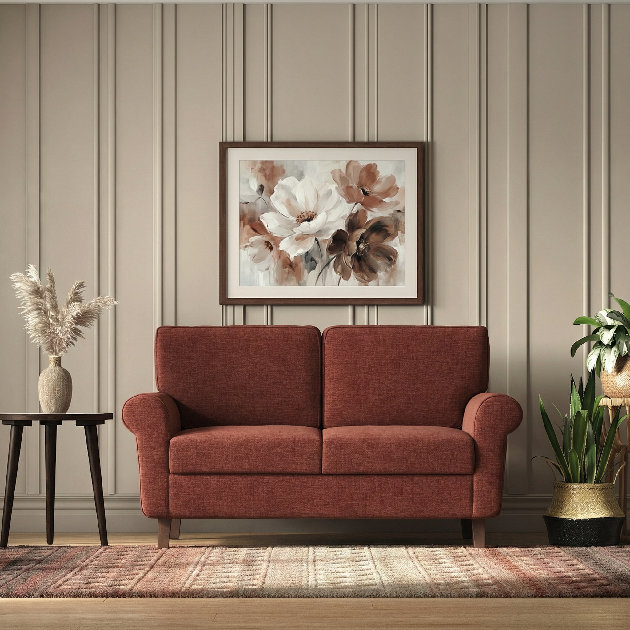 Oxford 2 Seater Fabric Sofa In Dark Coral Colour