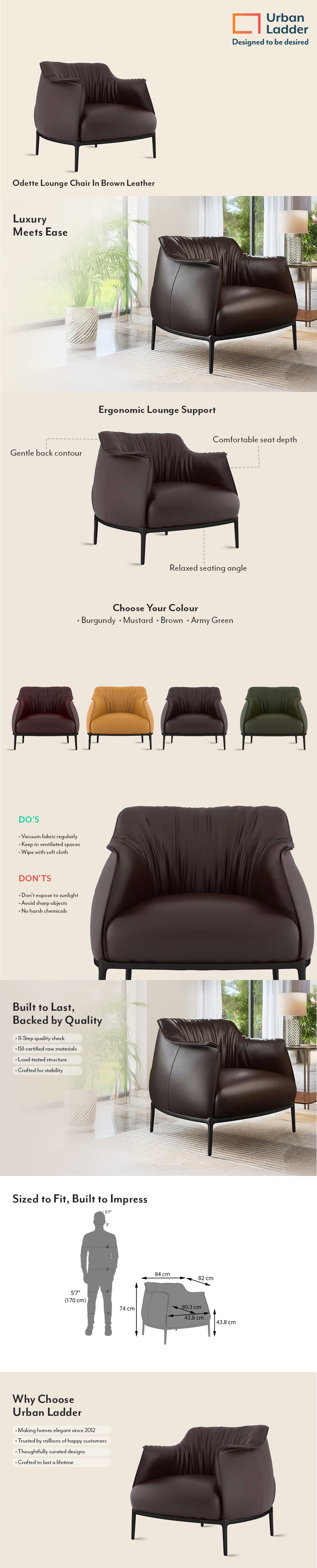Odette Lounge Chair In Brown Leather