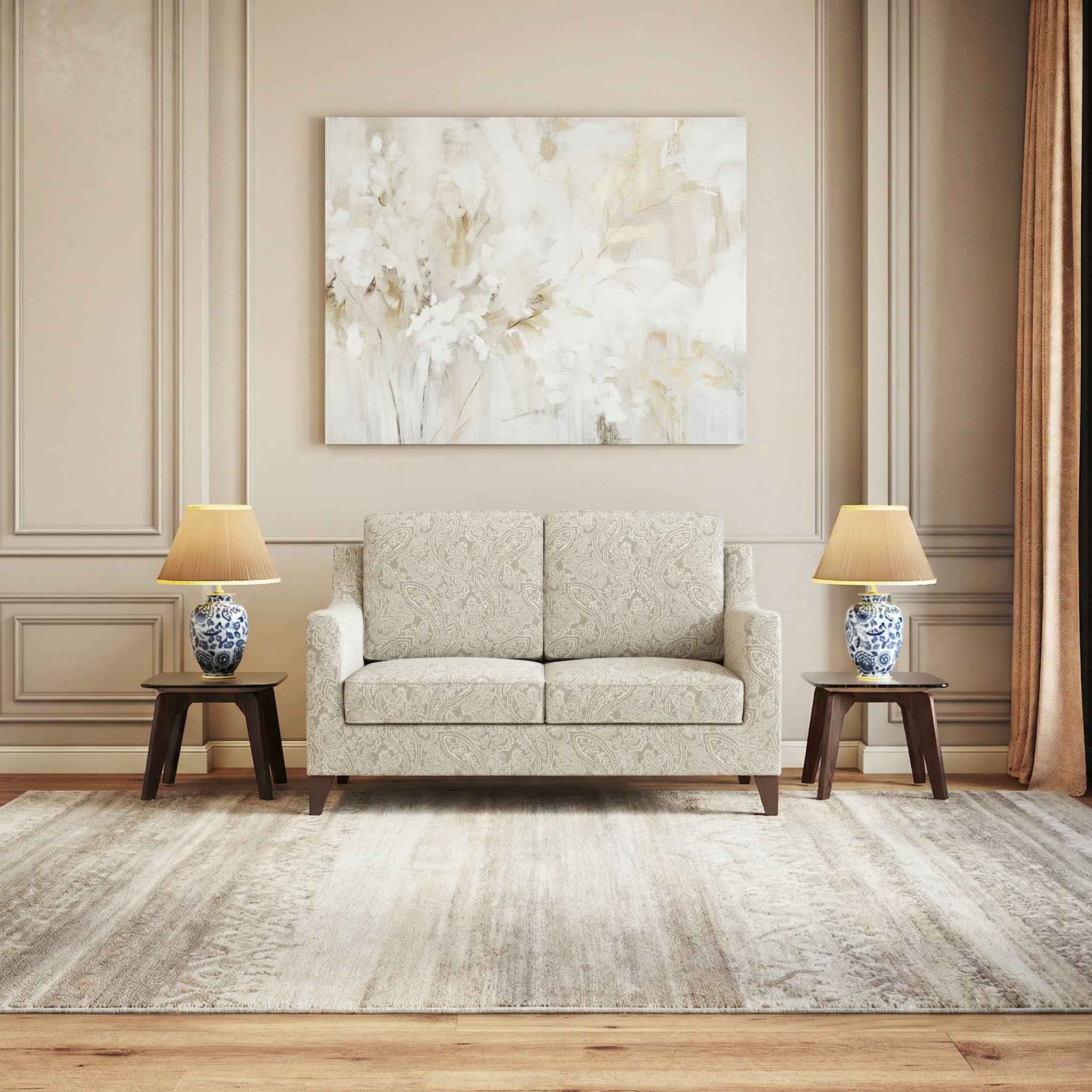 Abbey Sofa (Colour : Monochrome Paisley, Cushion : Soft, Seating Capacity : 2 Seater)