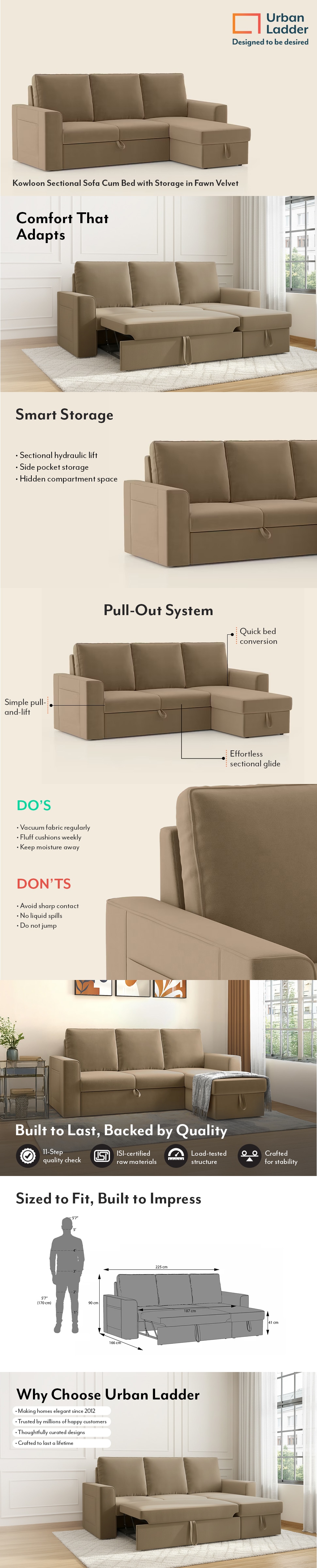 Kowloon Sectional Sofa Cum Bed With Storage Colour In Alphonso Yellow Velvet