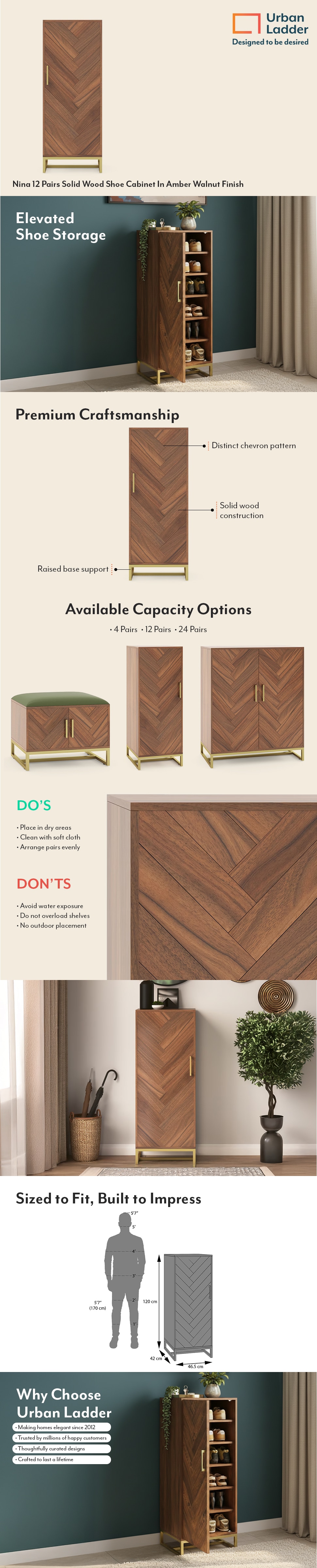 Nina 12 Pairs Solid Wood Shoe Cabinet In Amber Walnut Finish