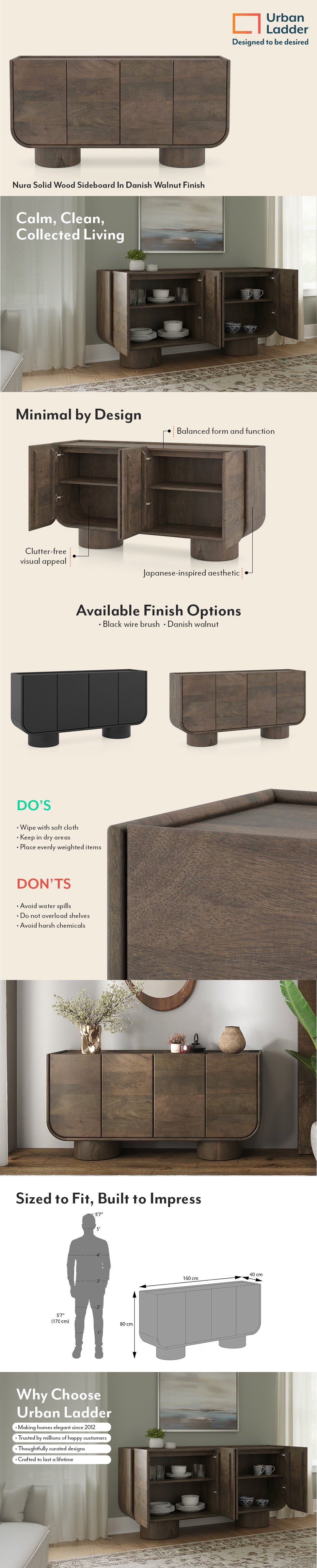 Nura Solid Wood Sideboard In Danish Walnut Finish