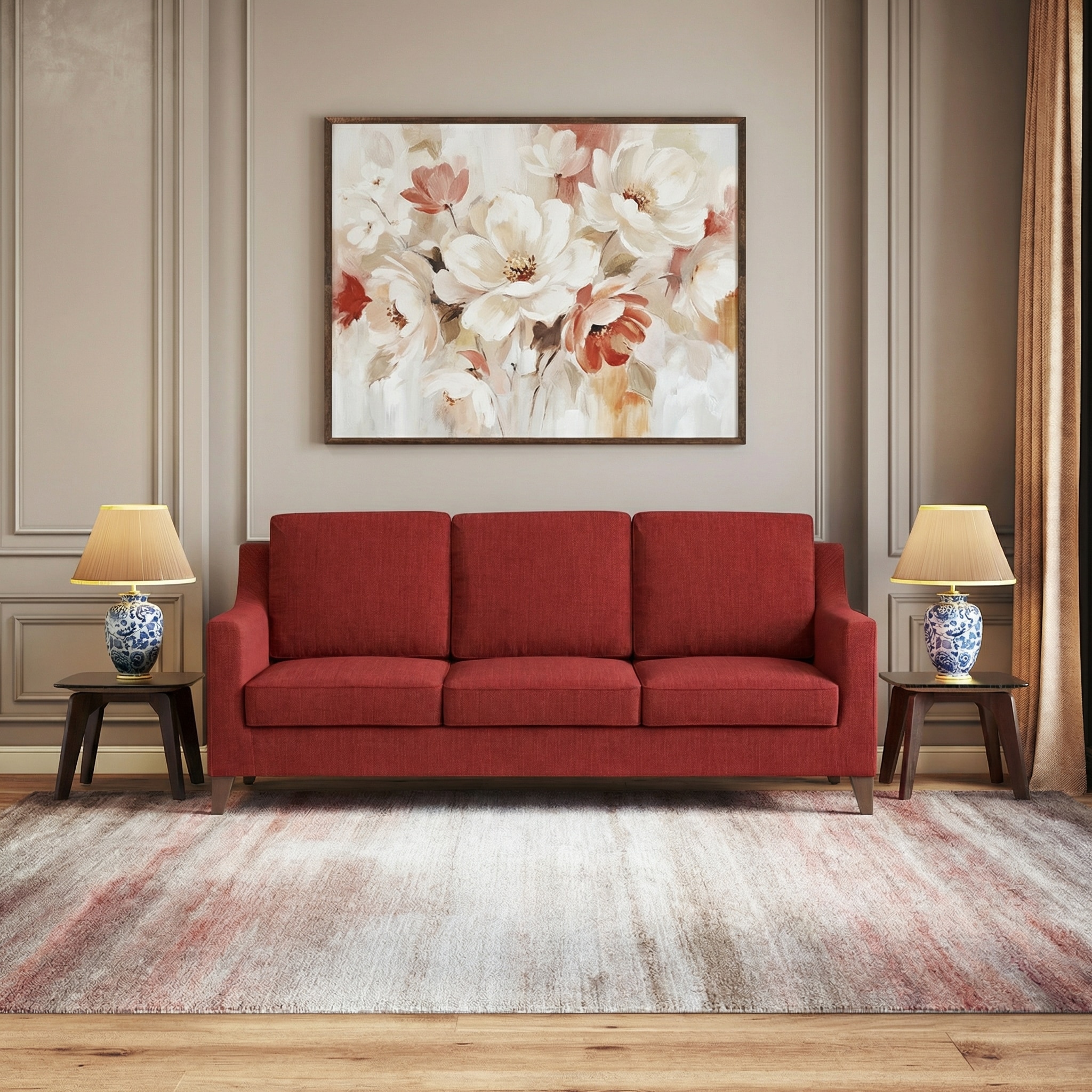 Abbey 3 Seater Fabric Sofa In Salsa Red Colour