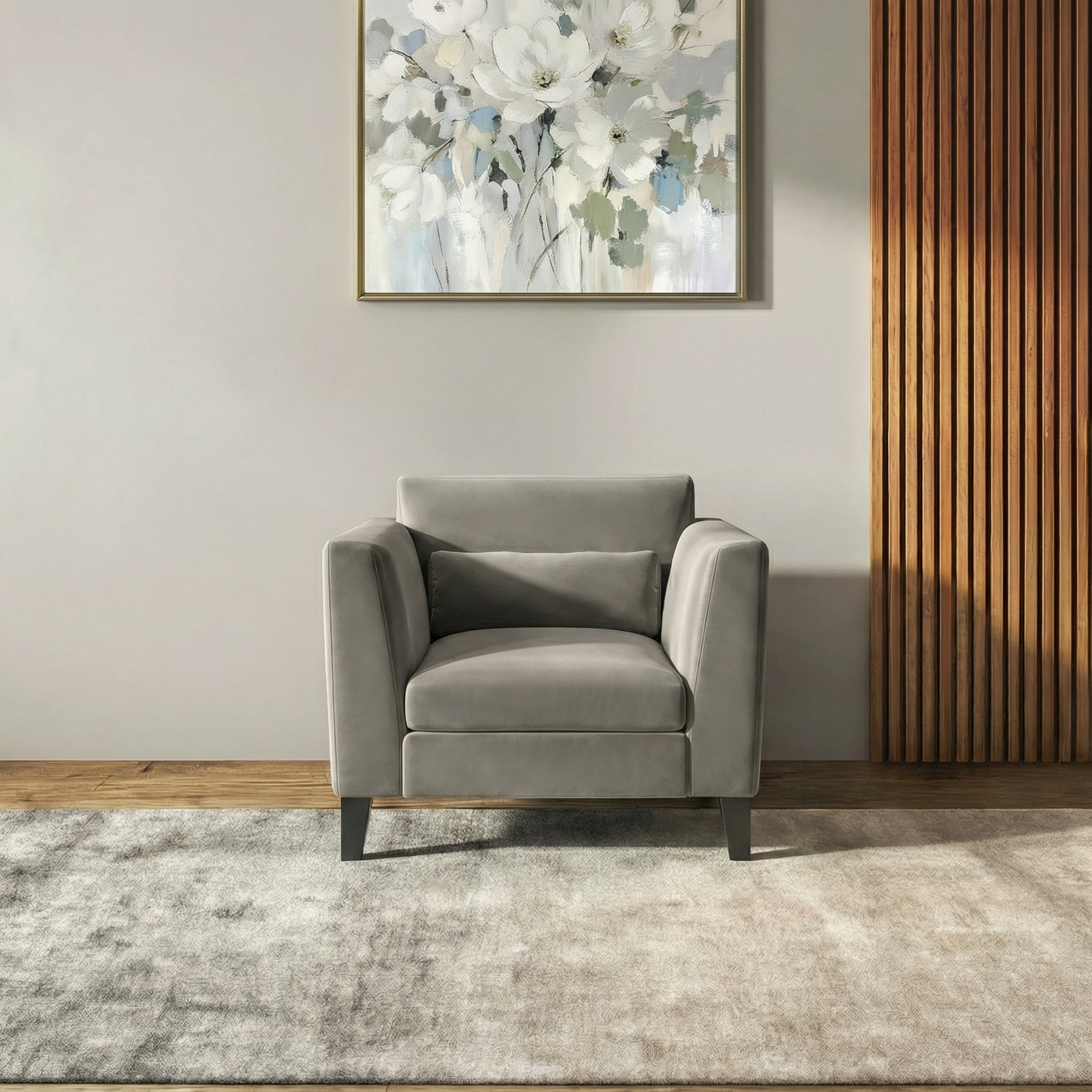 Lewis 1 Seater Fabric Sofa in Ash Grey Velvet Colour