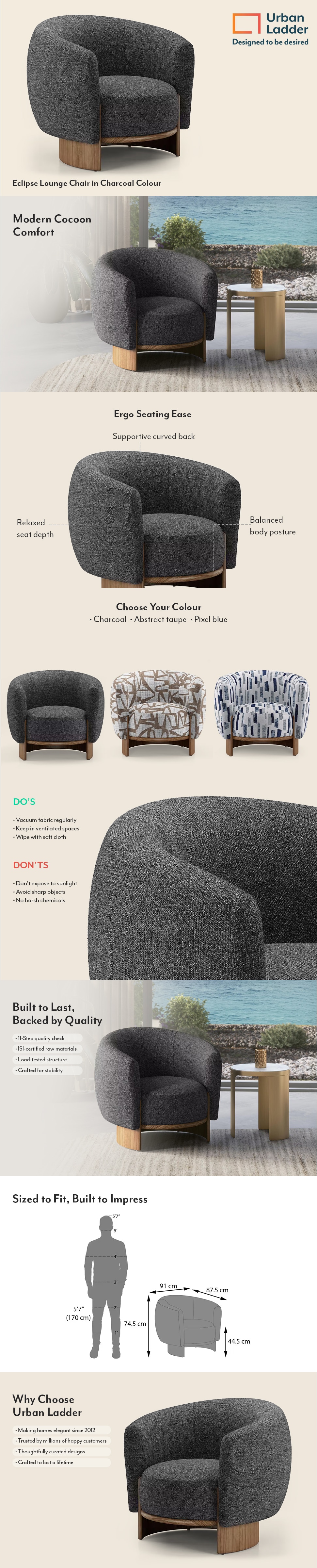 Eclipse Fabric Lounge Chair in Charcoal Colour