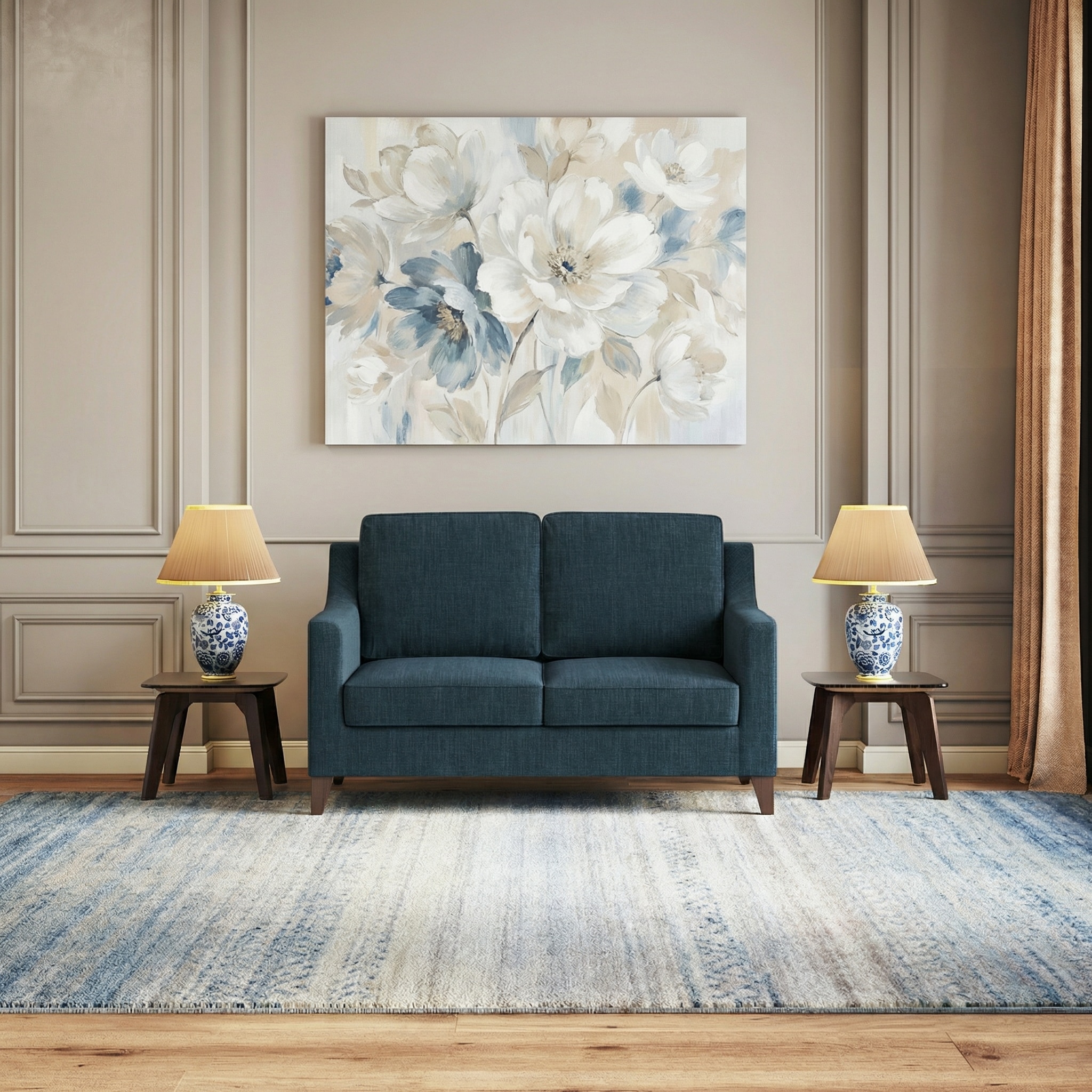 Abbey 2 Seater Fabric Sofa in Indigo Blue Colour