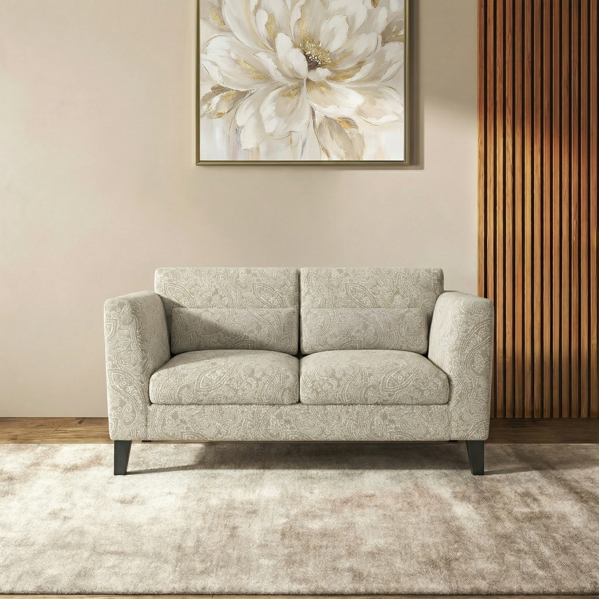 Lewis 2 Seater Fabric Sofa In Monochrome Paisley Colour - Urban Ladder
