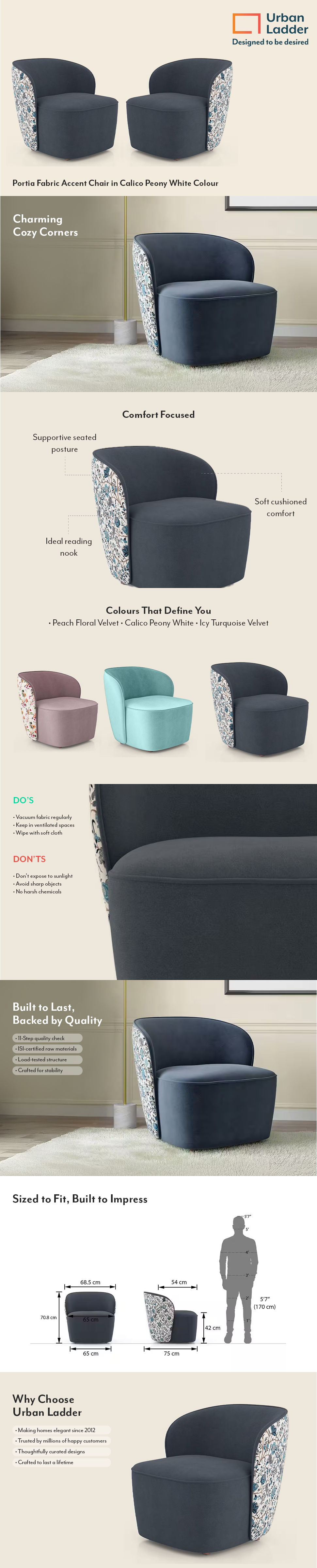 Portia Fabric Accent Chair in Calico Peony White Colour