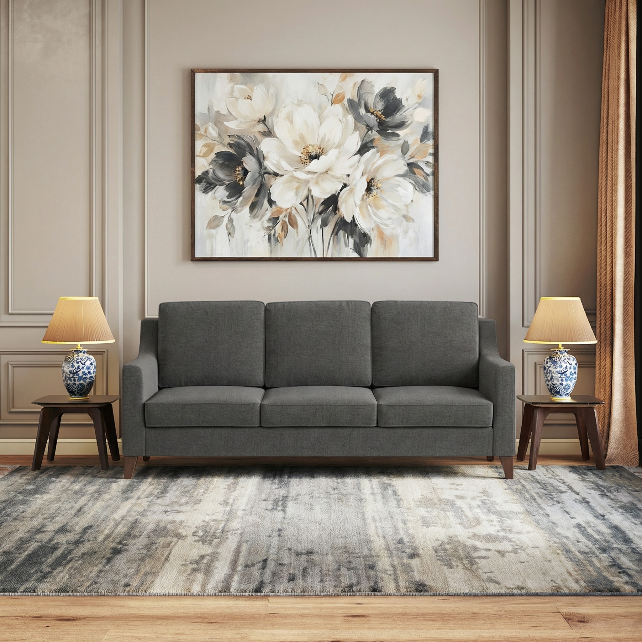 Abbey 3 Seater Fabric Sofa in Graphite Grey Colour