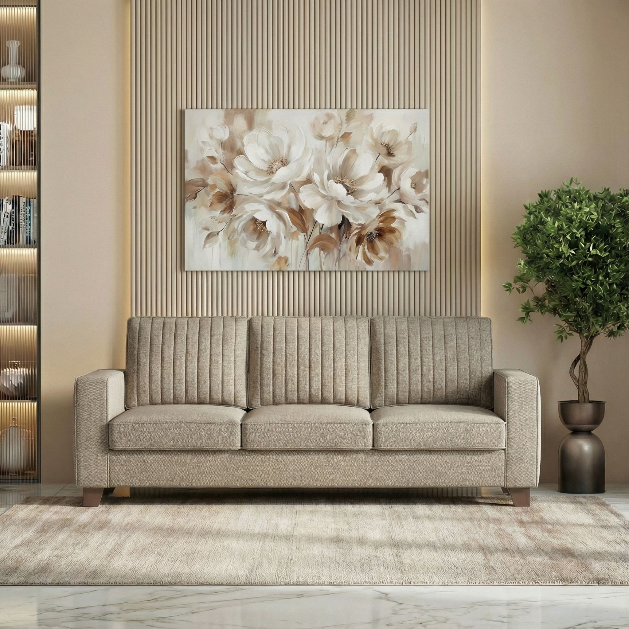 Apollo Neo 3 Seater Fabric Sofa in Mist Brown Colour (Back Height : Regular, Cushion Type : Hard)