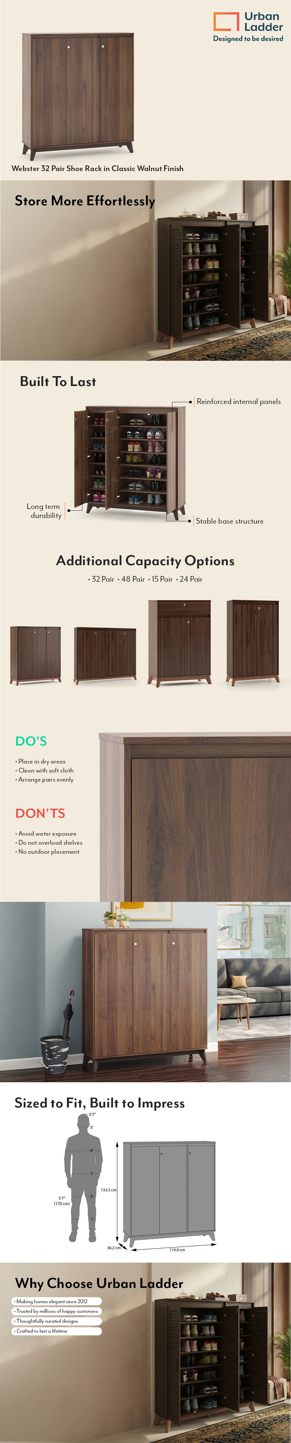 Webster 32 Pair Shoe Rack in Classic Walnut Finish