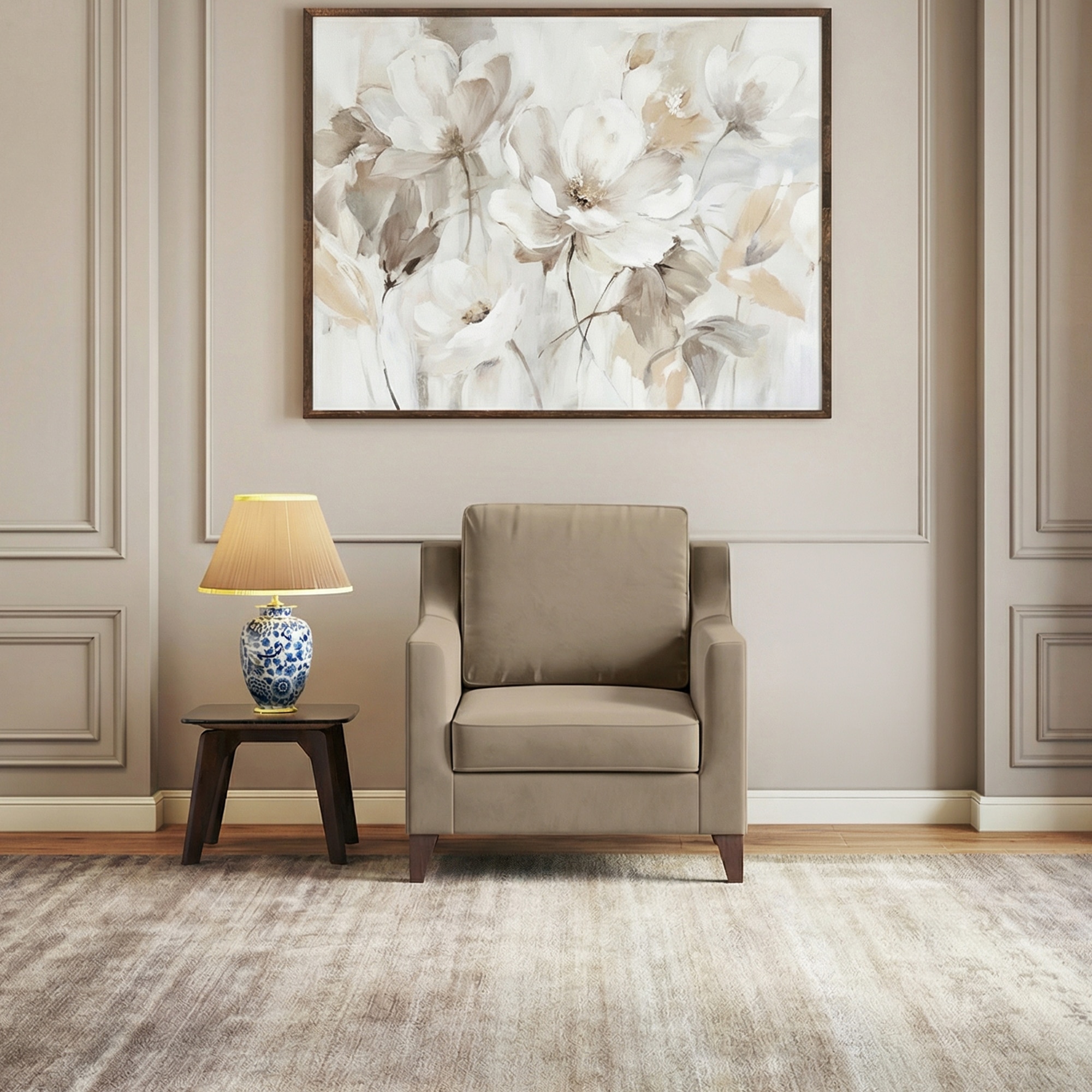 Abbey 1 Seater Fabric Sofa in Fawn Velvet Colour