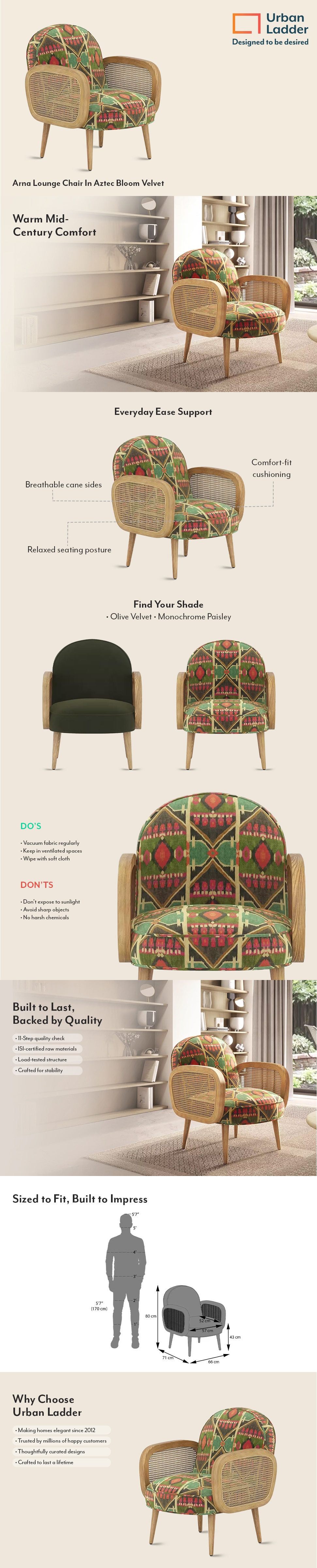Arna Solid Wood Lounge Chair In Aztec Bloom Velvet Colour