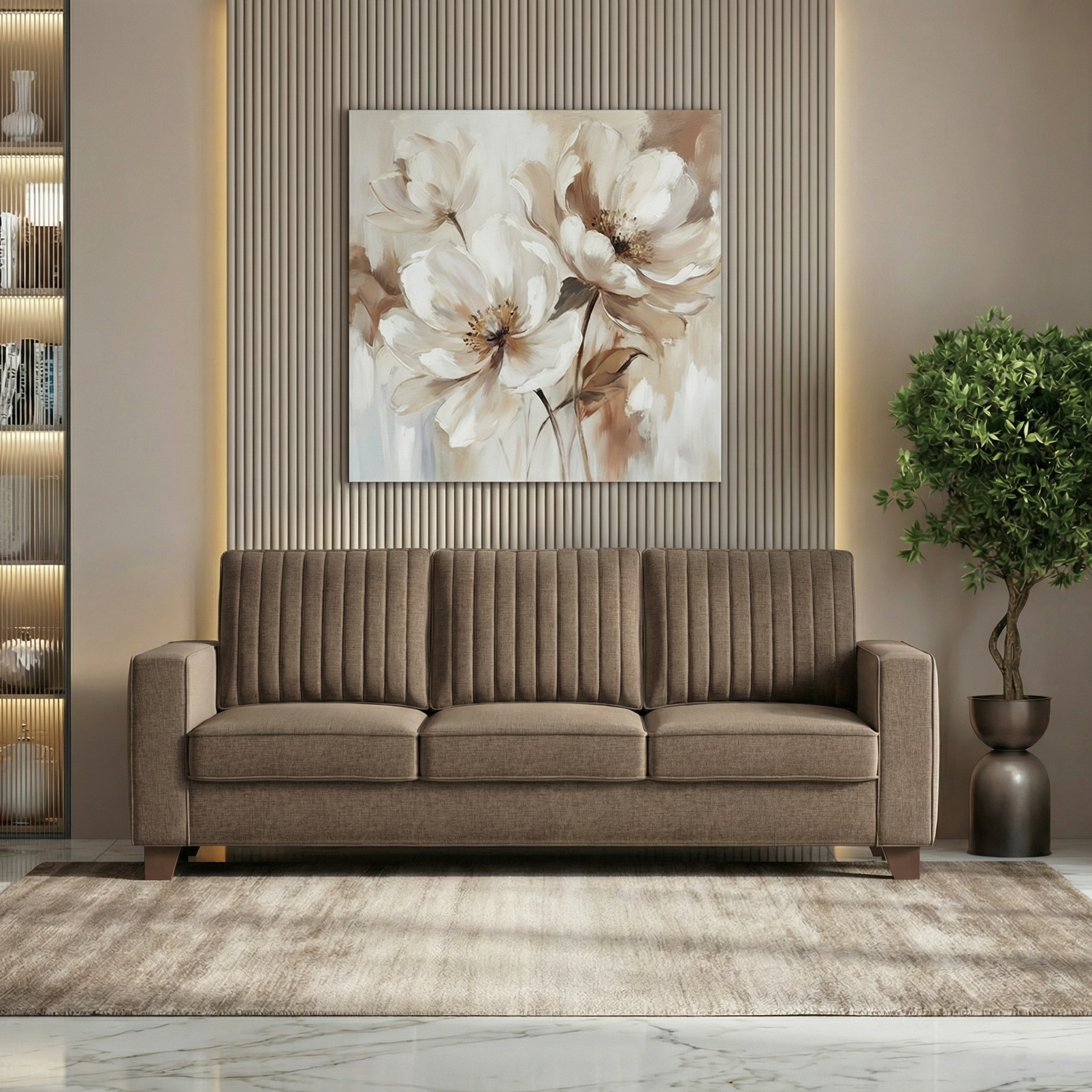 Apollo Neo 3 Seater Fabric Sofa in Mocha Brown Colour (Back Height : Regular, Cushion Type : Hard)