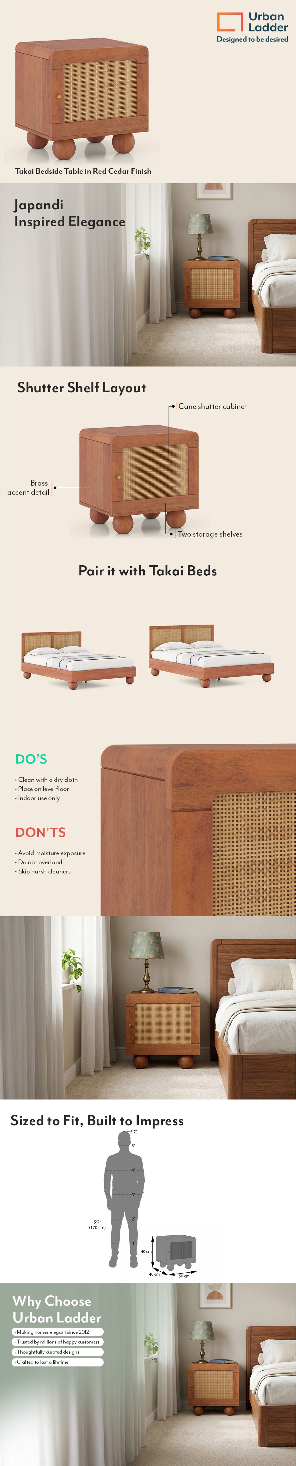 Takai Bedside Table in Red Cedar Finish