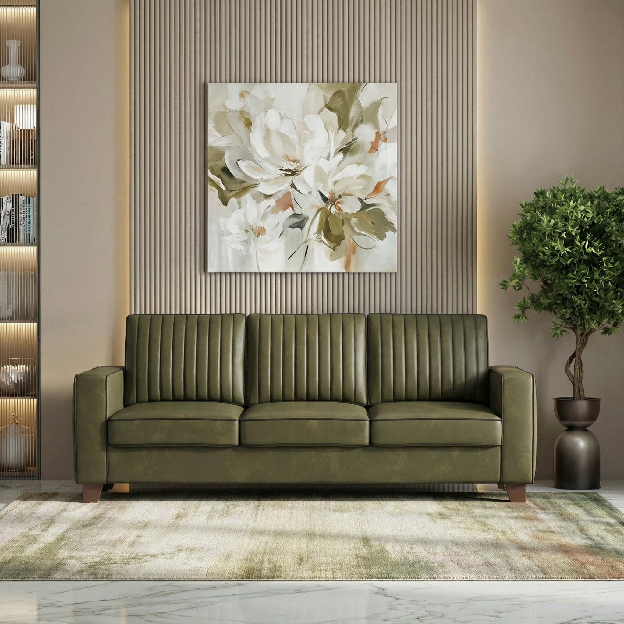 Apollo Neo 3 Seater Fabric Sofa In Deep Olive Velvet Colour