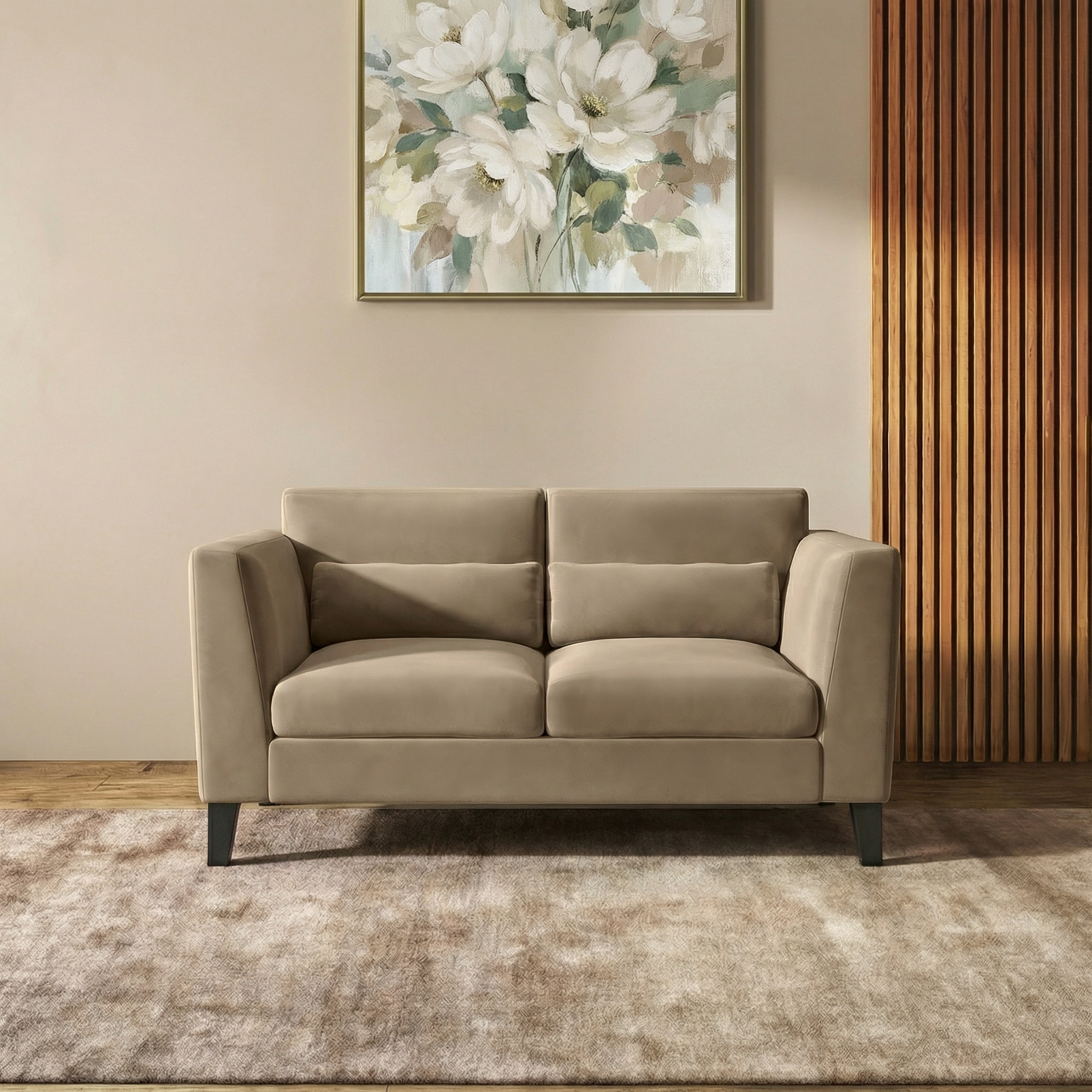 Lewis 2 Seater Fabric Sofa in Fawn Velvet Colour - Urban Ladder