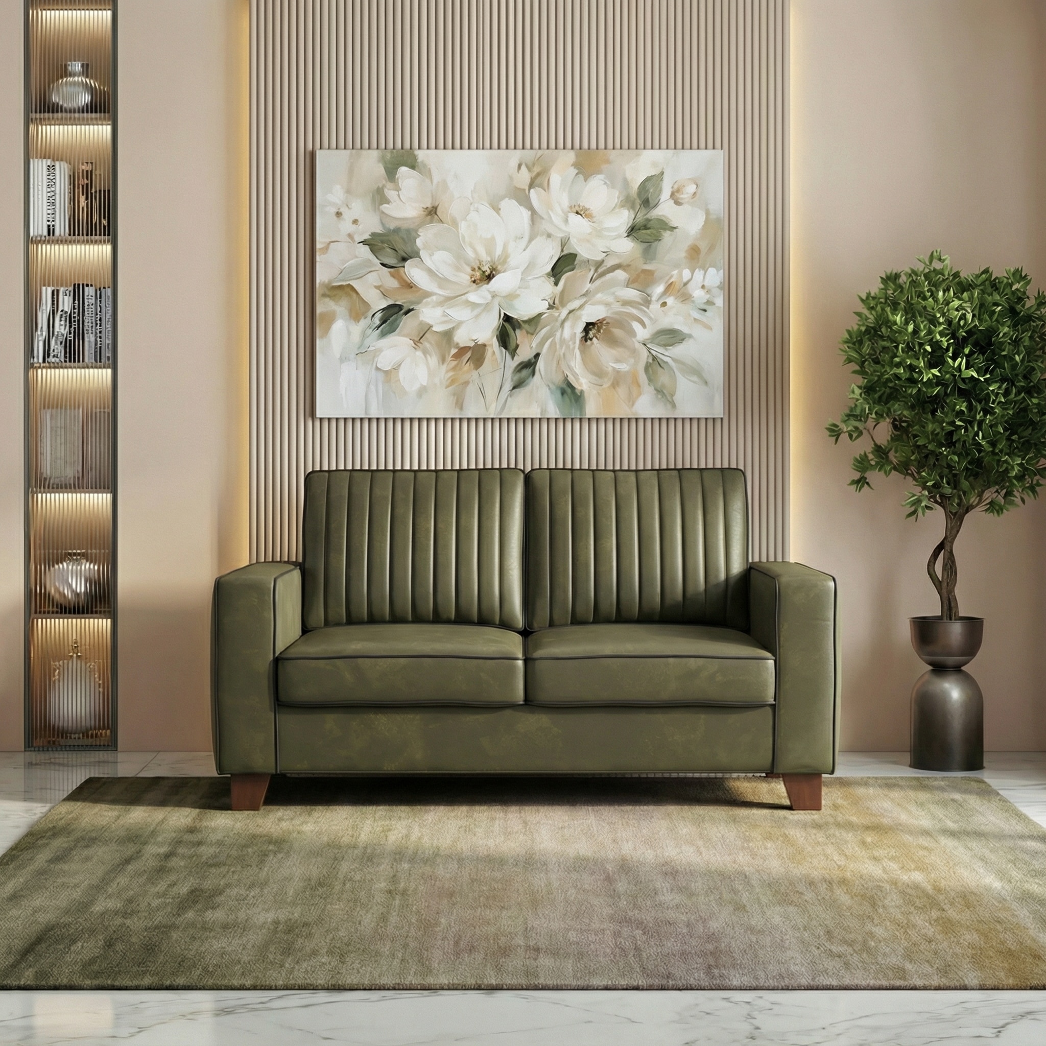 Apollo Neo 2 Seater Fabric Sofa In Deep Olive Velvet Colour