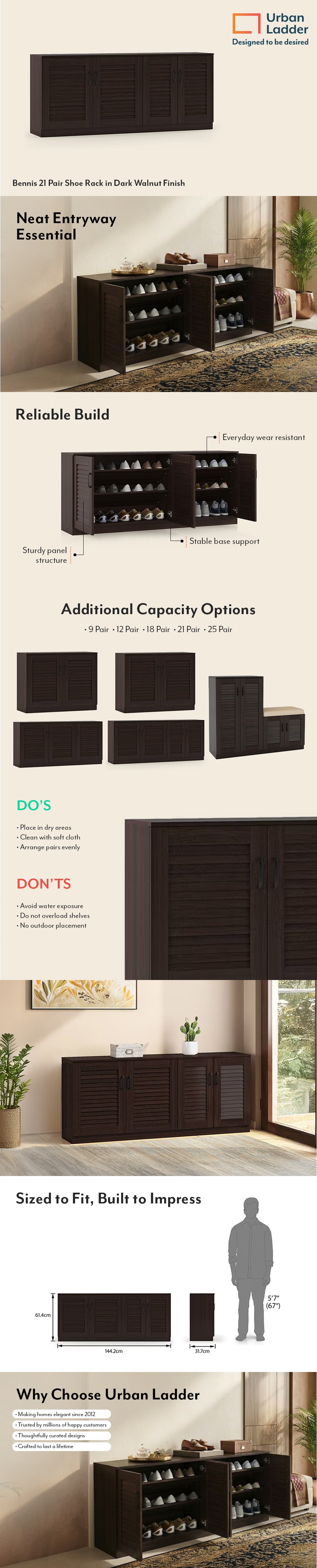 Bennis 21 Pair Shoe Rack in Dark Walnut Finish