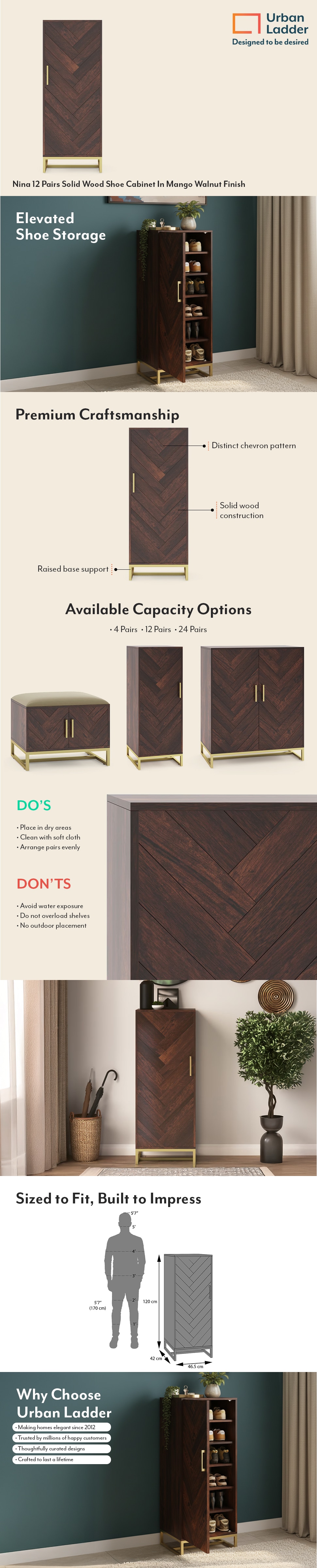 Nina 12 Pairs Solid Wood Shoe Cabinet In Mango Walnut Finish