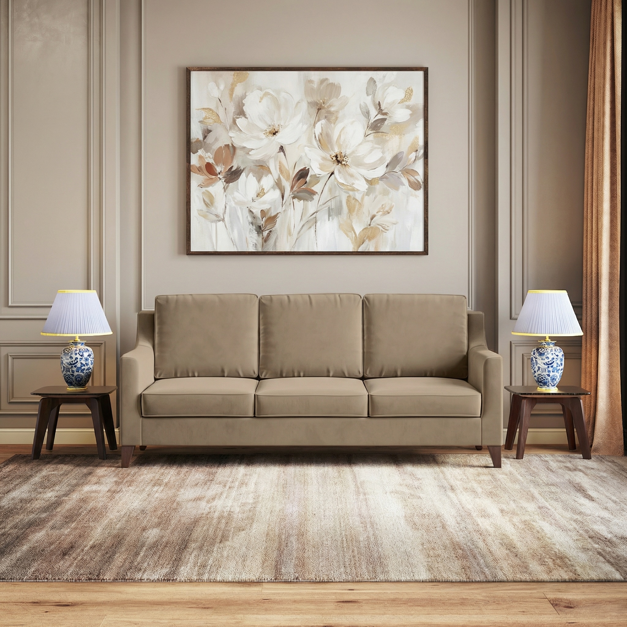 Abbey Sofa Set (Colour : Fawn Velvet, Cushion : Soft, Seater : 3+2+1)