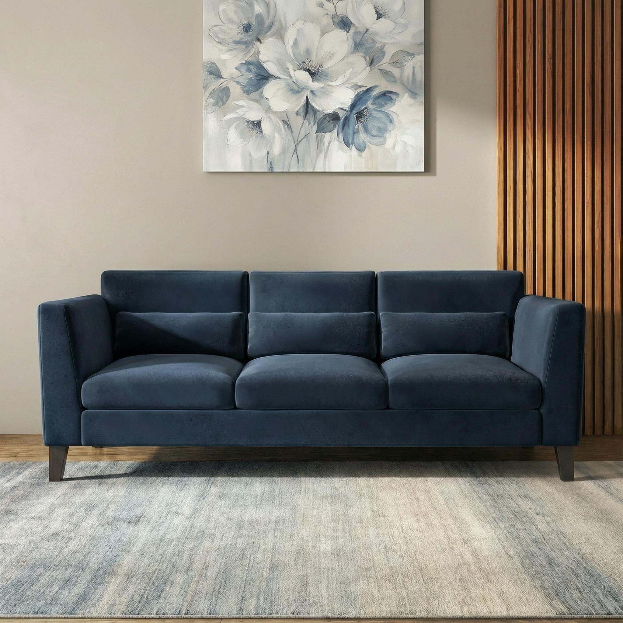 Lewis Sofa Set (Colour : Sea Port Blue Velvet, Cushion : Soft, Seater : 3+2+1+1)