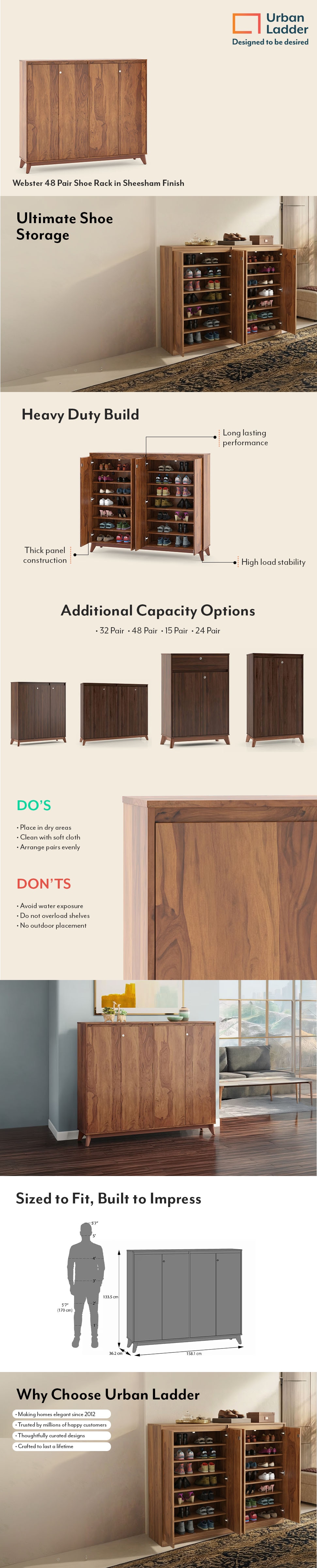 Webster 48 Pair Shoe Rack in Sheesham Finish