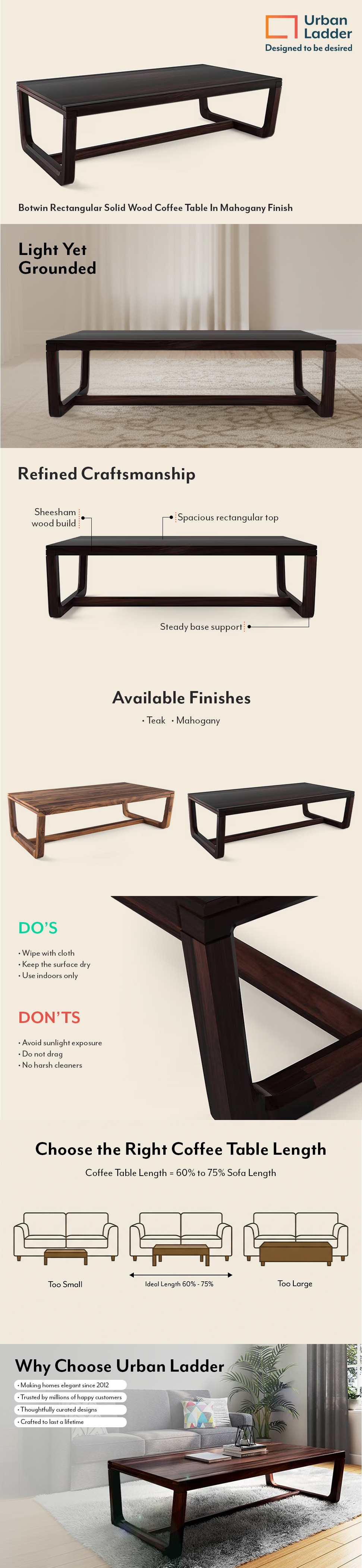 Botwin Rectangular Solid Wood Coffee Table In Mahogany Finish