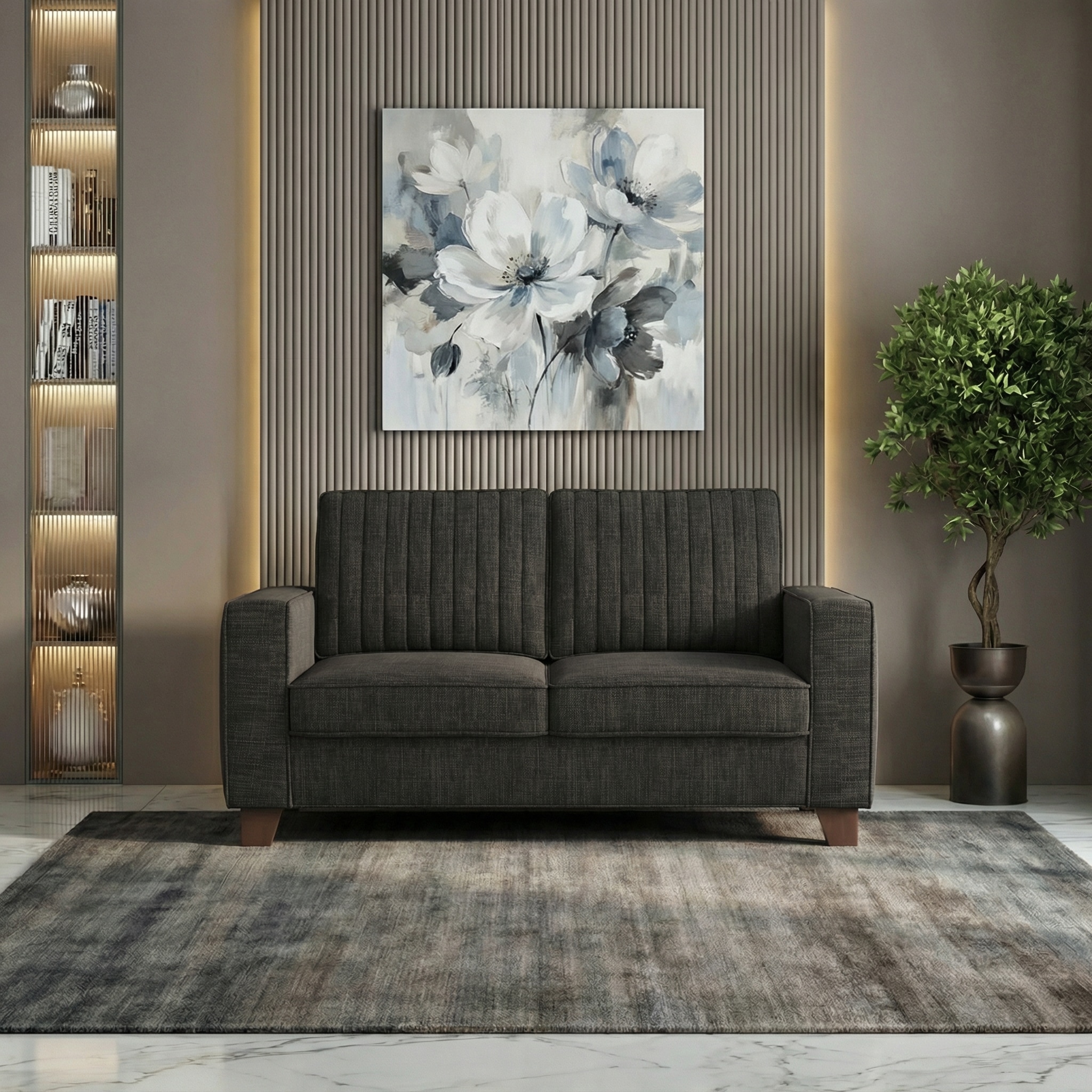 Apollo Neo 2 Seater Fabric Sofa in Graphite Grey Colour (Back Height : Regular, Cushion Type : Soft)