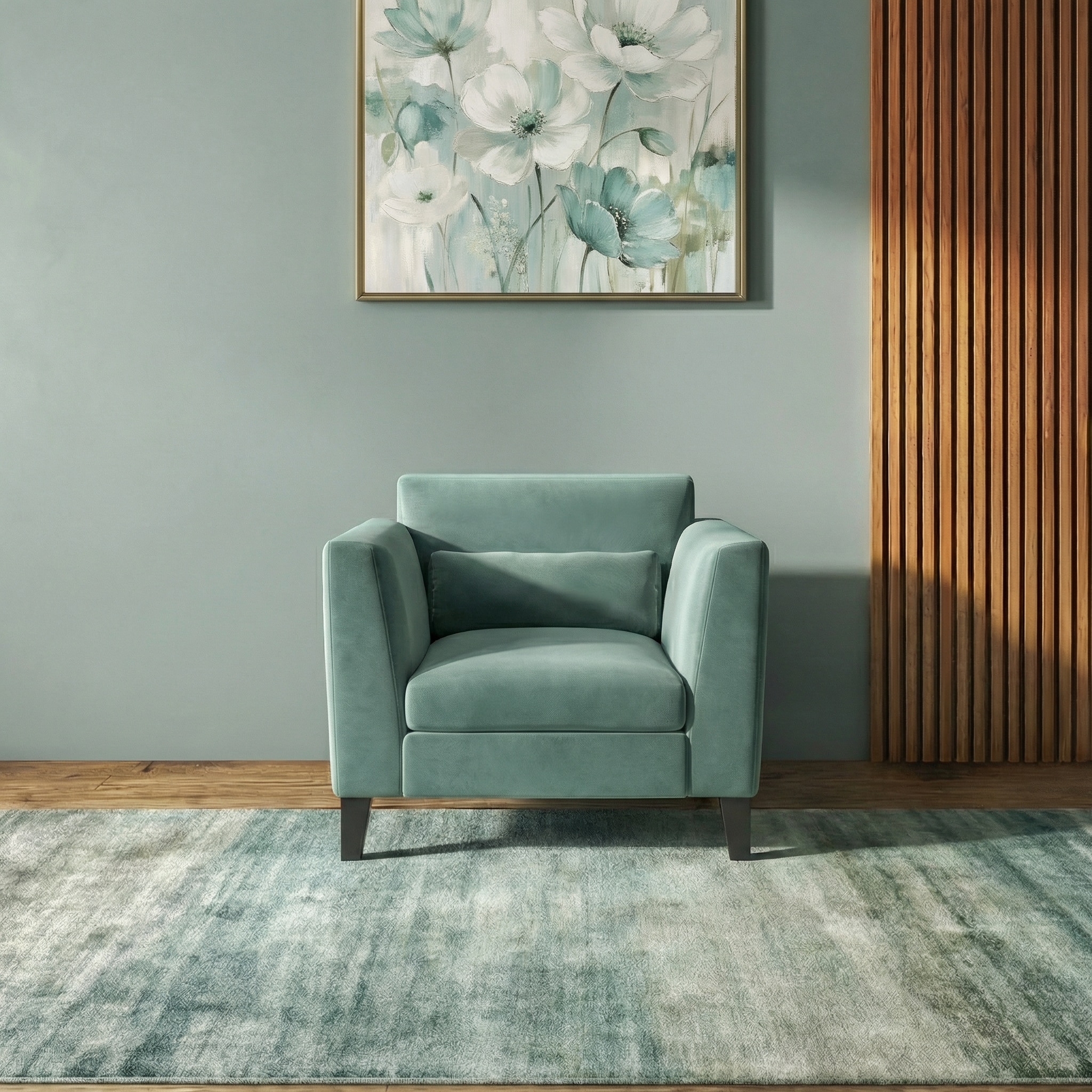 Lewis 1 Seater Fabric Sofa in Dusty Turquoise Velvet Colour