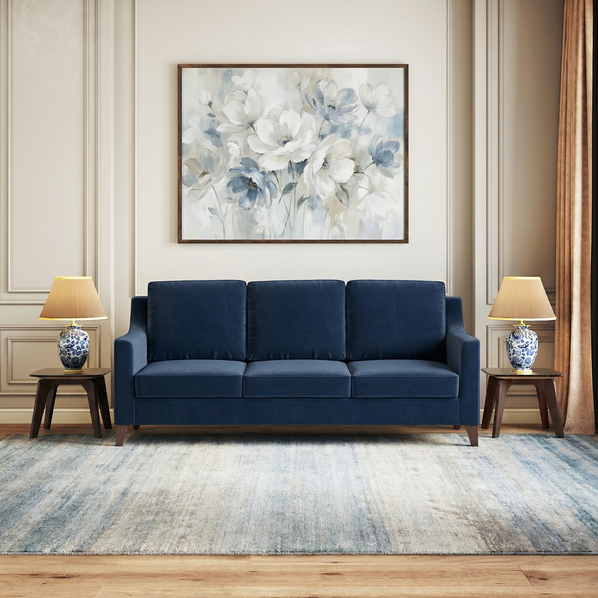 Abbey 3 Seater Fabric Sofa in Lapis Blue Colour