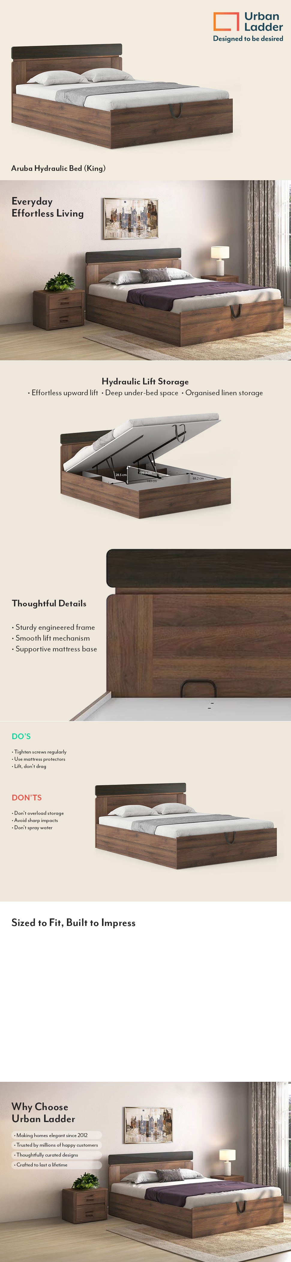 Aruba Engineered Wood King Size Bed With Hydraulic Storage (Classic Walnut Finish)