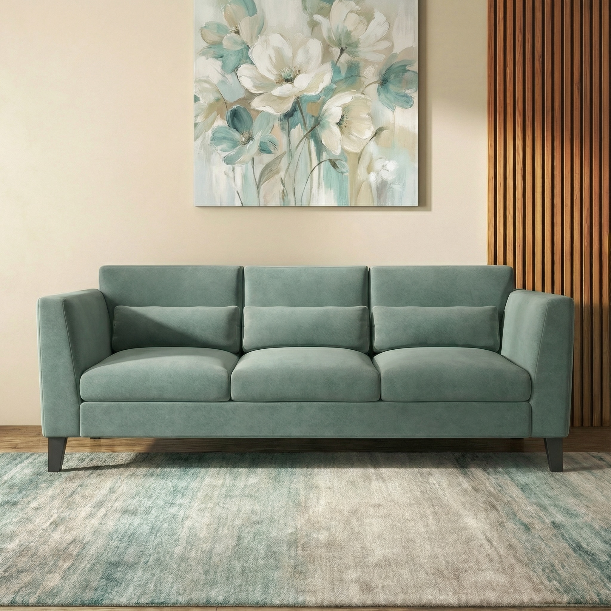 Lewis Sofa Set (Colour : Dusty Turquoise Velvet, Cushion : Soft, Seater : 3+2+1)