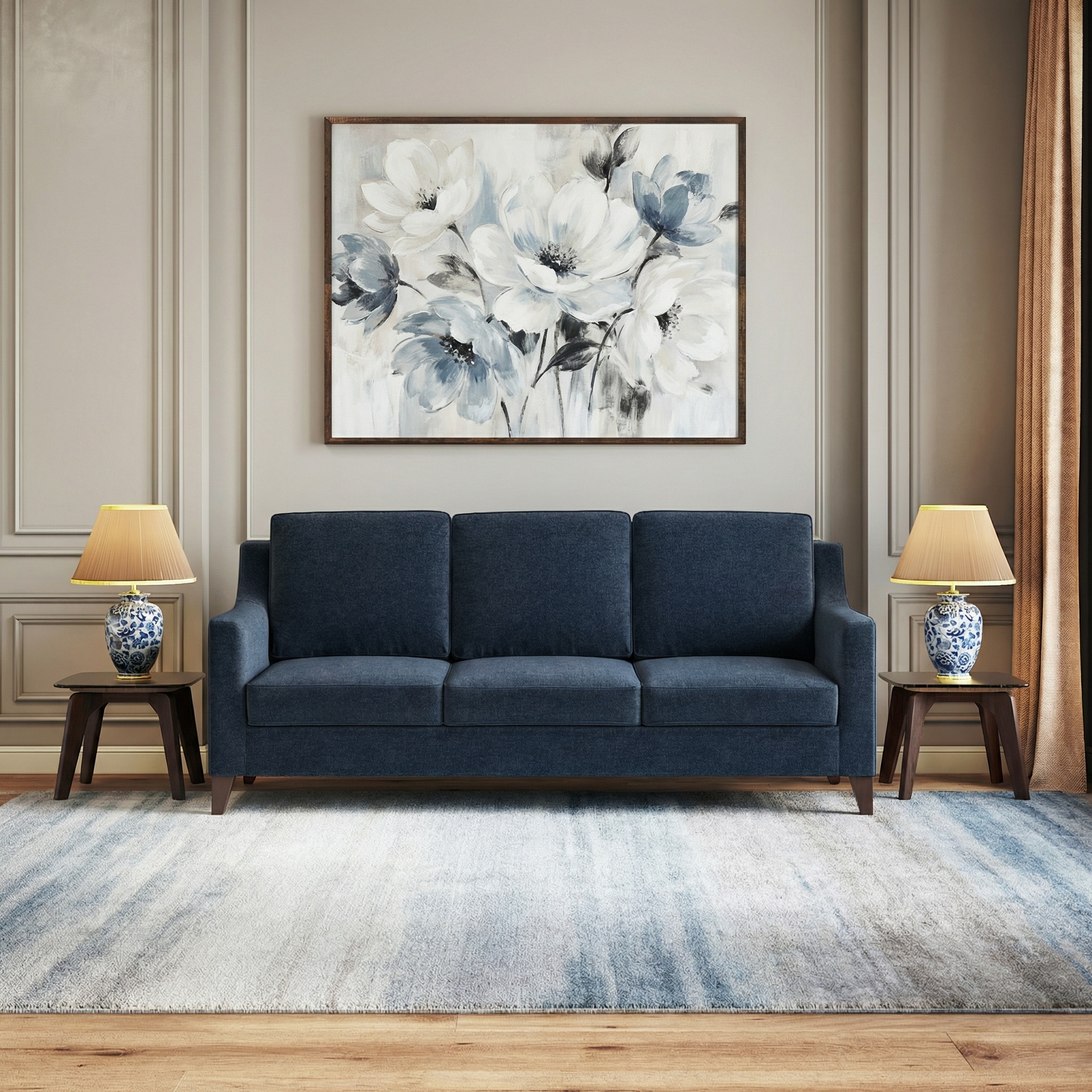 Abbey Sofa Set (Colour : Cobalt, Cushion : Hard, Seater : 3+2+1+1)