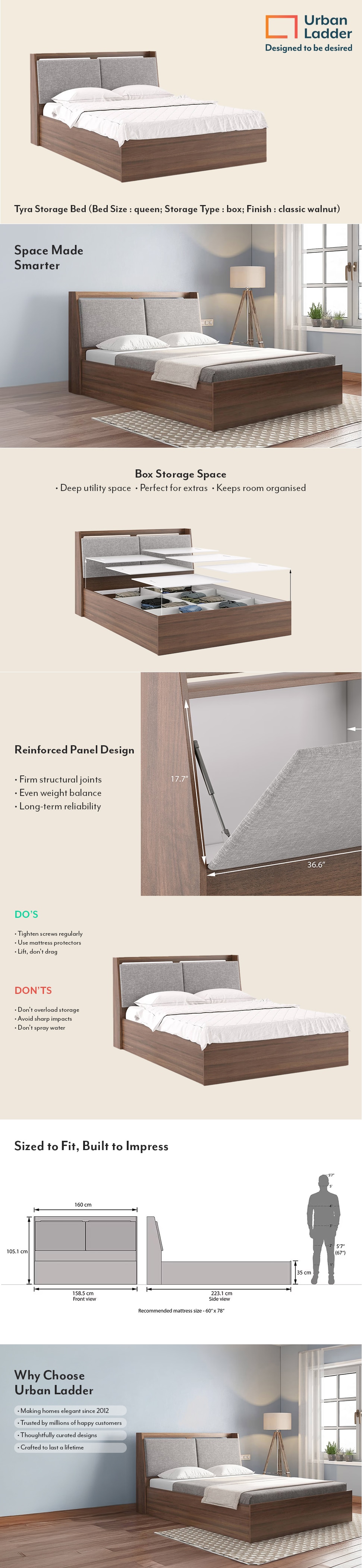 Tyra Engineered Wood Queen Size Bed With Box Storage (Classic Walnut Finish)